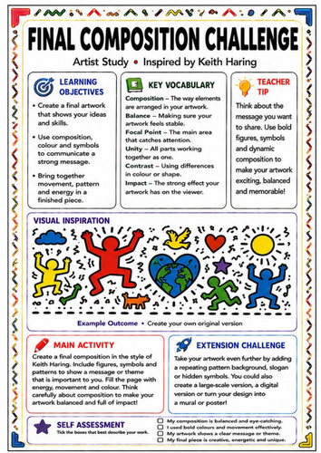 Keith Haring Inspired Final Composition Challenge – KS3 Art Worksheet