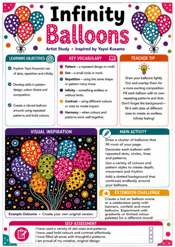 Yayoi Kusama Infinity Balloons Worksheet | KS3 Pattern & Polka Dot Art