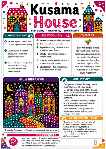 Yayoi Kusama House Worksheet | KS3 Architecture, Pattern & Colour Art
