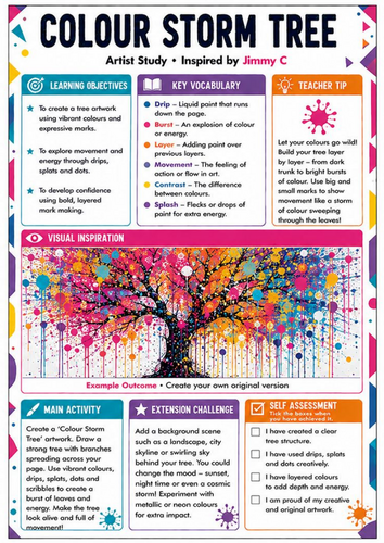 Jimmy C Inspired Colour Storm Tree Worksheet | Expressive Colour & Movement | KS3 Art