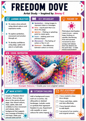 Jimmy C Inspired Freedom Dove Worksheet | Symbolism, Colour & Expressive Art | KS3