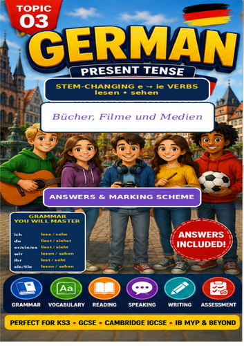 German Present Tense Stem-Changing e→ie Verbs | Bücher, Filme & Medien | 9-Page Workbook + Answers