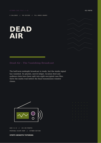 KS3 Maths Escape Room – October Half Term Dead Air | Halloween Revision