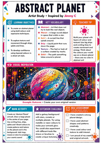 Jimmy C Inspired Abstract Planet Worksheet | Space Art, Colour & Abstraction | KS3 Art