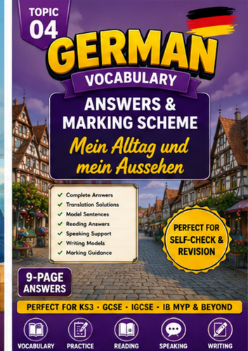 German Vocabulary | Mein Alltag und mein Aussehen | Daily Routine & Appearance | 9-Page Workbook + A