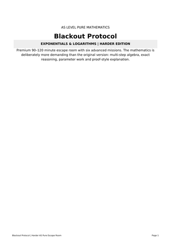 A Level Exponentials & Logarithms Escape Room | AS Pure Maths | Blackout Protocol