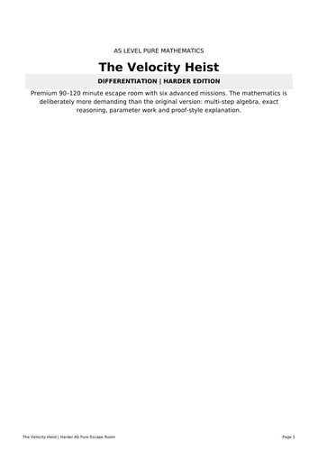 A Level Differentiation Escape Room | AS Pure Maths Calculus Revision | The Velocity Heist