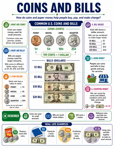 Coins and Bills I Global Society I Infographic