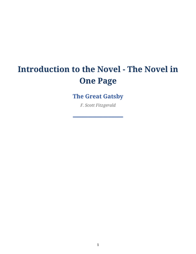 The Great Gatsby – F. Scott Fitzgerald – The Novel in One Page