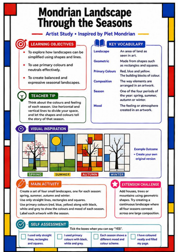 Piet Mondrian Landscapes Through the Seasons | KS3 Art Worksheet