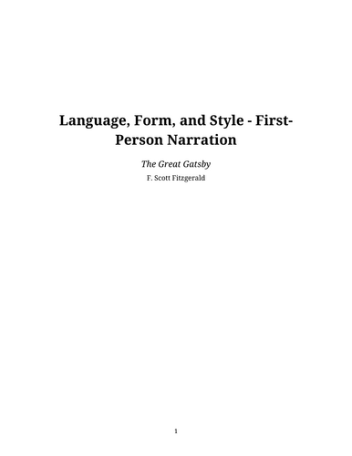 The Great Gatsby – F. Scott Fitzgerald – First-Person Narration