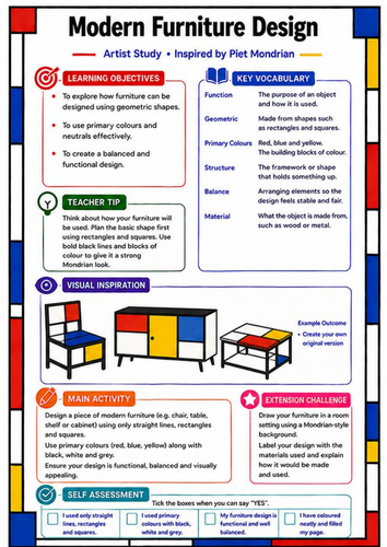 Piet Mondrian Modern Furniture Design | KS3 Art & Design Worksheet