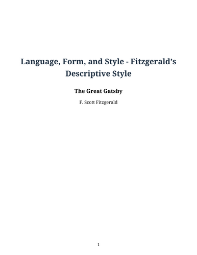 The Great Gatsby – F. Scott Fitzgerald – Fitzgerald’s Descriptive Style