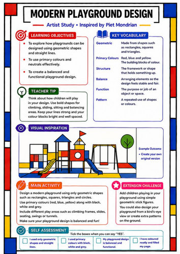 Piet Mondrian Modern Playground Design | KS3 Art & Design Worksheet