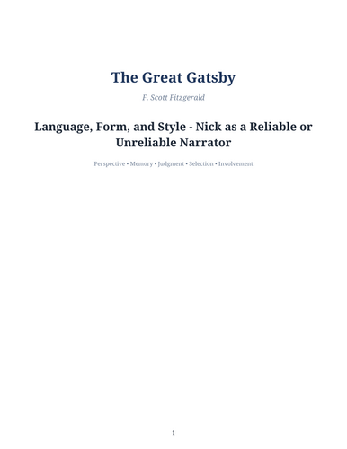 The Great Gatsby – F. Scott Fitzgerald – Nick as a Reliable or Unreliable Narrator