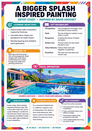David Hockney A Bigger Splash Inspired Art Worksheet | KS3 Painting Activity