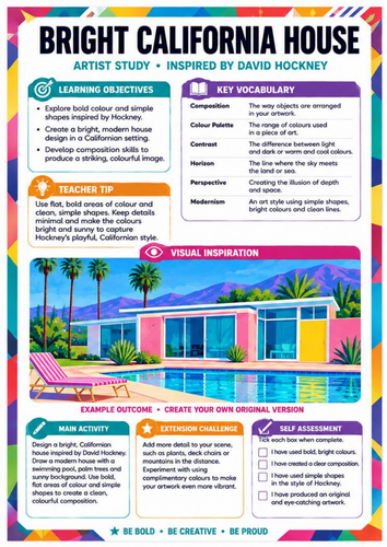 David Hockney California House Art Worksheet | KS3 Architecture & Colour Activity