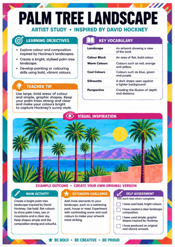 David Hockney Palm Tree Landscape Worksheet | KS3 Colour & Landscape Art