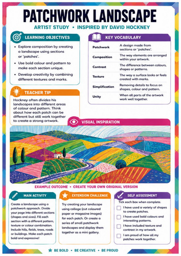 David Hockney Patchwork Landscape Worksheet | KS3 Colour, Pattern & Composition