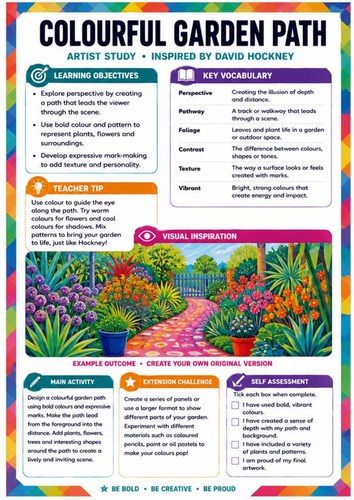 David Hockney Colourful Garden Art Worksheet | KS3 Perspective & Landscape Activity