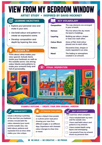 David Hockney Bedroom Window Art Worksheet | KS3 Personal Landscape Activity