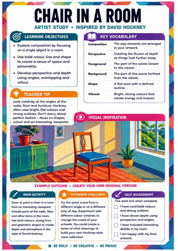David Hockney Chair in a Room Worksheet | KS3 Interior Drawing & Perspective