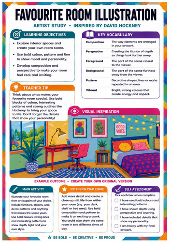 David Hockney Favourite Room Worksheet | KS3 Interior Illustration & Perspective