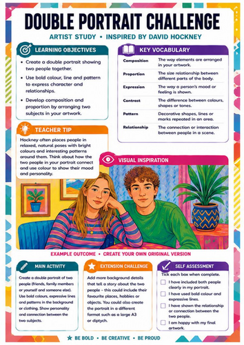 David Hockney Double Portrait Worksheet | KS3 Portraiture, Colour & Composition