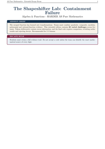 AS Level Algebra & Functions Escape Room | 30 A Level Maths Challenges