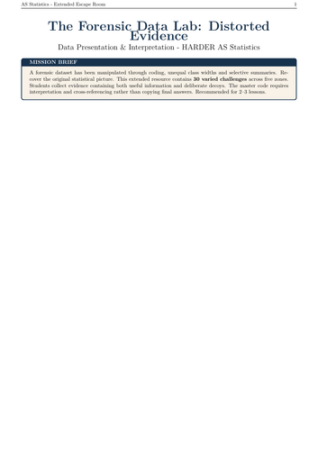 AS Statistics Data Presentation & Interpretation Escape Room | 30 Challenges