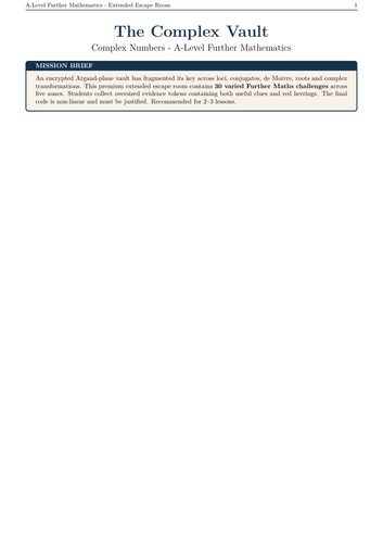 A Level Further Maths Complex Numbers Escape Room | 30 Challenges