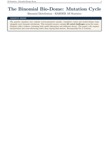 AS Statistics Binomial Distribution Escape Room | 30 A Level Maths Challenges