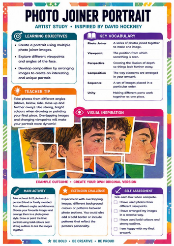 David Hockney Photo Joiner Portrait Worksheet | KS3 Photography & Collage Activity