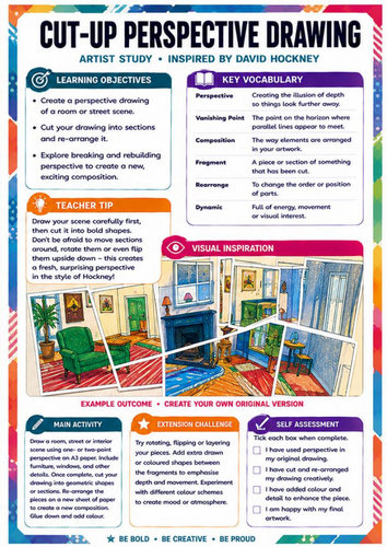 David Hockney Cut-Up Perspective Drawing Worksheet | KS3 Experimental Art Activity