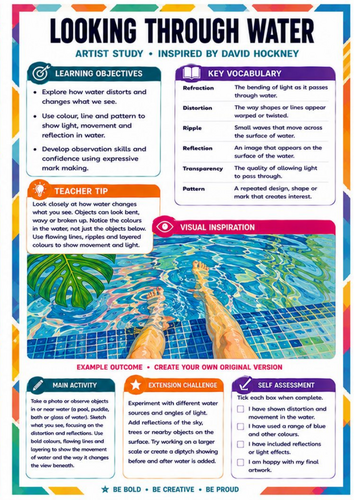 David Hockney Looking Through Water Worksheet | KS3 Reflection & Distortion Art