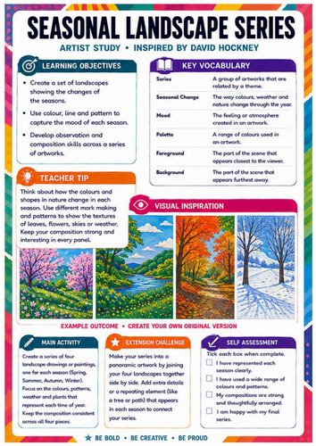 David Hockney Four Seasons Landscape Worksheet | KS3 Seasonal Art Series