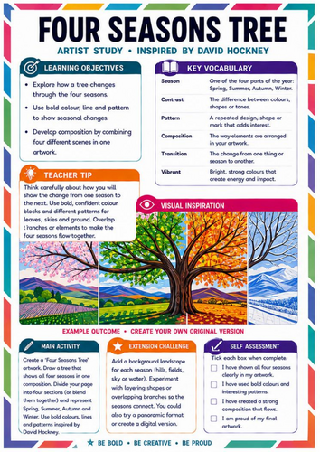 David Hockney Four Seasons Tree Worksheet | KS3 Colour & Seasonal Landscape Art