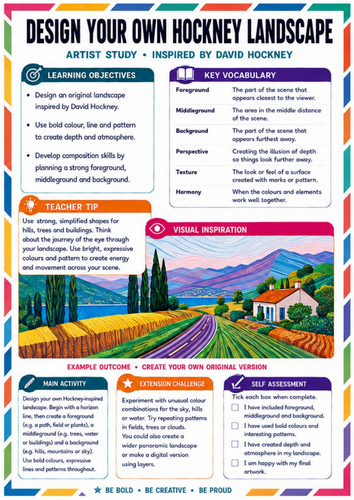 Design Your Own David Hockney Landscape Worksheet | KS3 Artist Study Final Activity