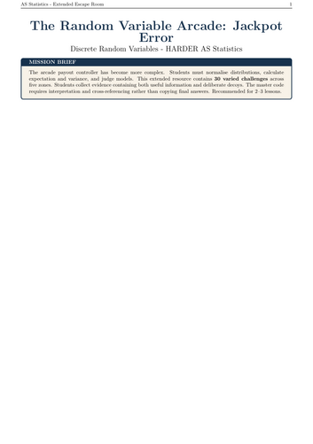 AS Statistics Discrete Random Variables Escape Room | 30 A Level Maths Challenges
