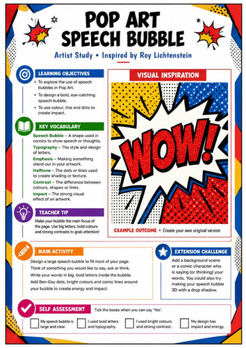 Roy Lichtenstein Pop Art Speech Bubble | Comic Art KS3 Worksheet