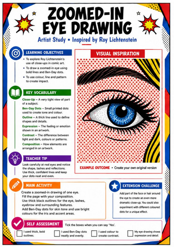 Roy Lichtenstein Zoomed-In Eye Drawing | Pop Art KS3 Worksheet