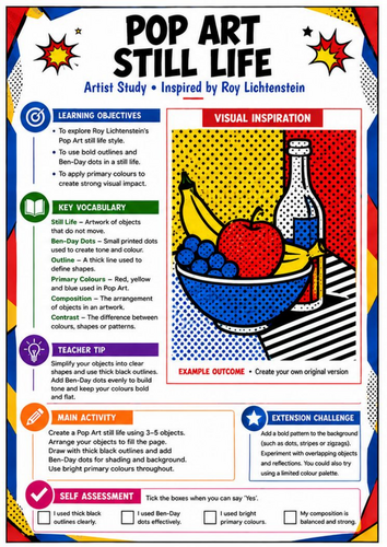 Roy Lichtenstein Pop Art Still Life | KS3 Art Worksheet
