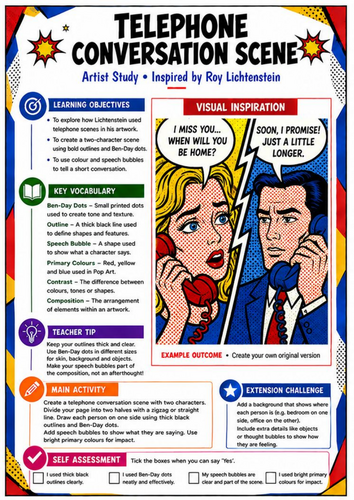 Roy Lichtenstein Telephone Conversation Scene | Pop Art KS3 Worksheet