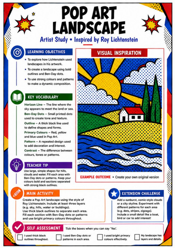 Roy Lichtenstein Pop Art Landscape | KS3 Art Worksheet