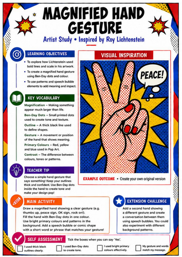 Roy Lichtenstein Magnified Hand Gesture | Pop Art KS3 Worksheet