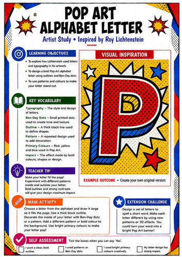 Roy Lichtenstein Pop Art Alphabet Letter | Typography KS3 Worksheet