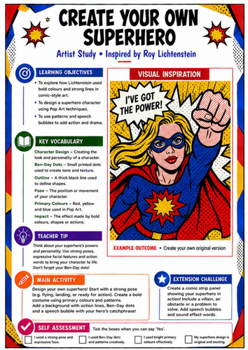 Roy Lichtenstein Create Your Own Superhero | Pop Art KS3 Worksheet