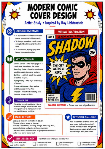 Roy Lichtenstein Modern Comic Cover Design | Pop Art KS3 Worksheet