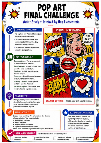 Roy Lichtenstein Pop Art Final Challenge | KS3 Art Worksheet