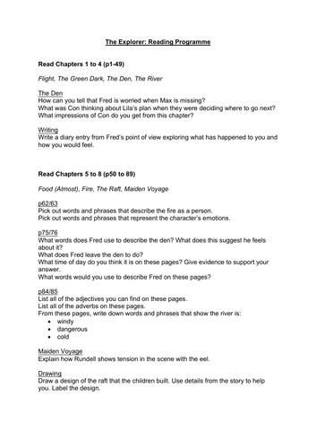 THE EXPLORER Reading Programme with follow up activities and questions